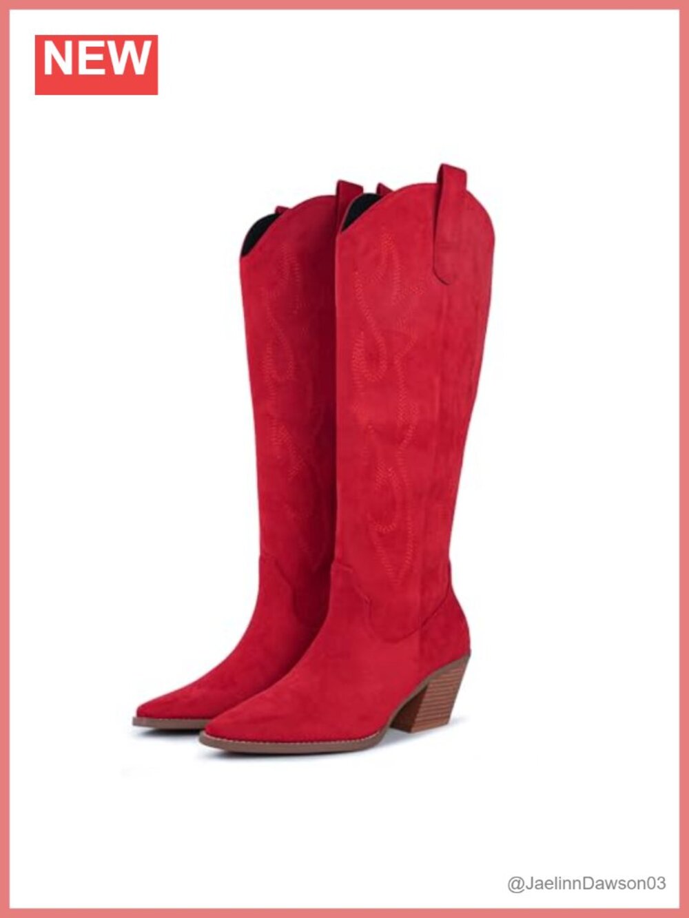 Women's Knee High Cowgirl Boots Suede Faux Leather Snip Toe Side Zipper